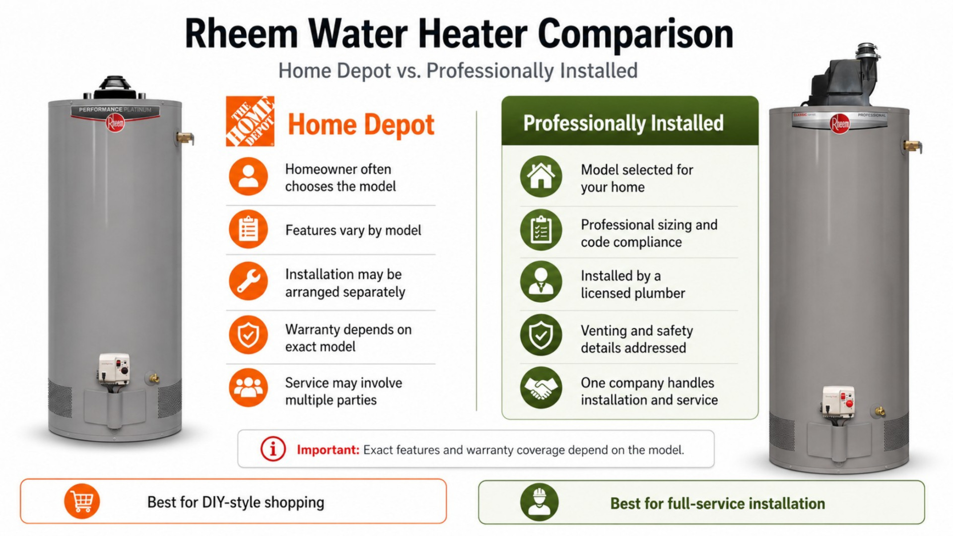 Rheem Water Heaters at Home Depot vs. a Plumber: What's the Real Difference? Rheem Water Heaters at Home Depot vs. a Plumber: What's the Real Difference?